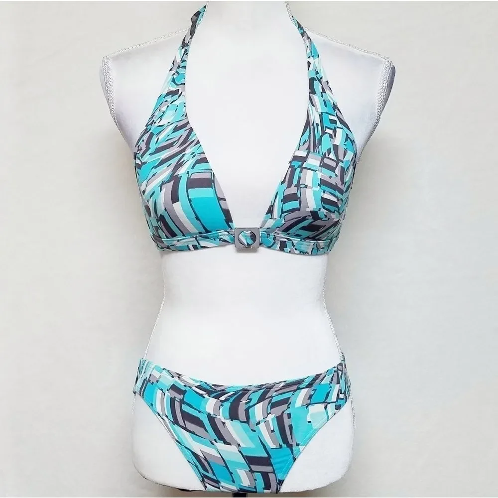 CALVIN Klein Low Rise Blue Triangle Halter Bikini